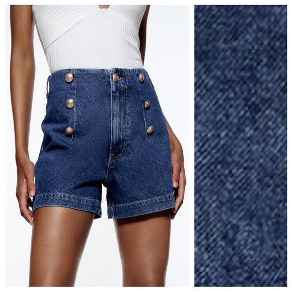 Zara | Shorts | Nwt Zara Blue Z975 Denim High Rise Golden